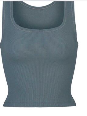 SKIMS Ribbed Square-Neck Crop Tank - Slate Blue